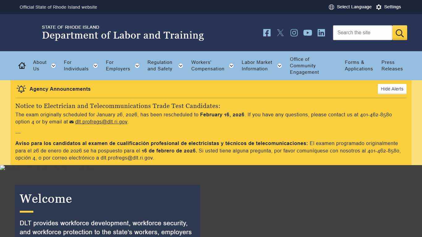 Welcome RI Department of Labor & Training
