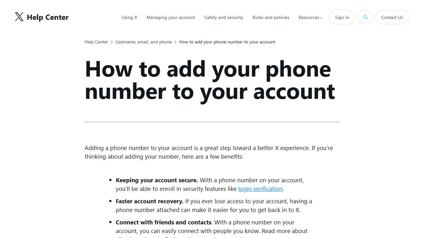 Adding your phone number to your X account